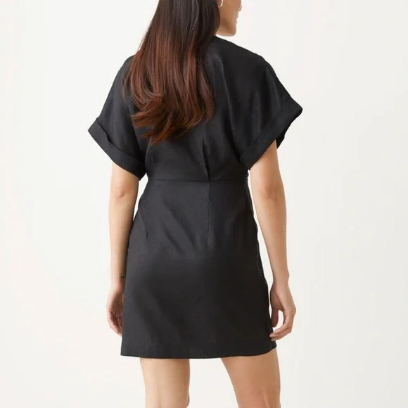 & Other Stories Linen Wrap Mini Dress Black - Picture 7 of 8
